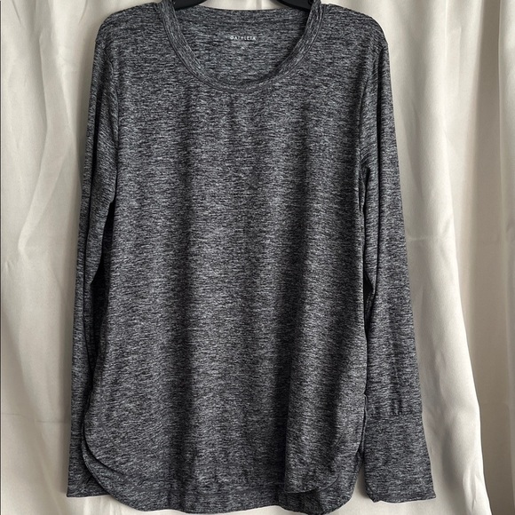 Athleta Uptempo Long Sleeve Heathered Black Gray Split Hemp Top Size XL - Picture 1 of 6